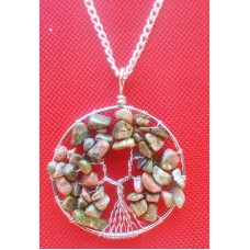 Tree of Life Crystal Gem Pendant / Unakite