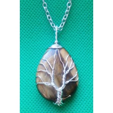 Tree of Life Crystal Gem Pendant / Necklace - Tigers Eye