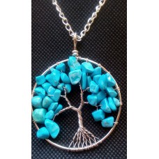 Tree of Life Crystal Gem Pendant / Howlite Blue crystals