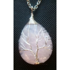 Tree of Life Crystal Gem Pendant / Necklace - Rose Quartz