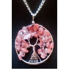 Tree of Life Crystal Gem Pendant / Cherry & Rose Quartz crystals